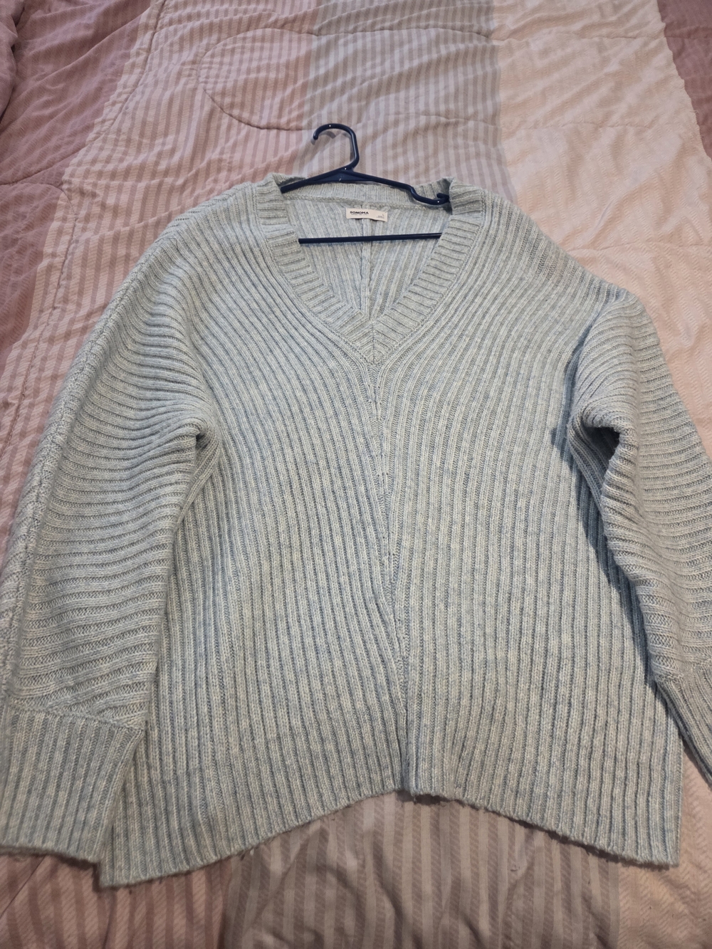 Sonoma Light Blue Ribbed V-Neck Sweater